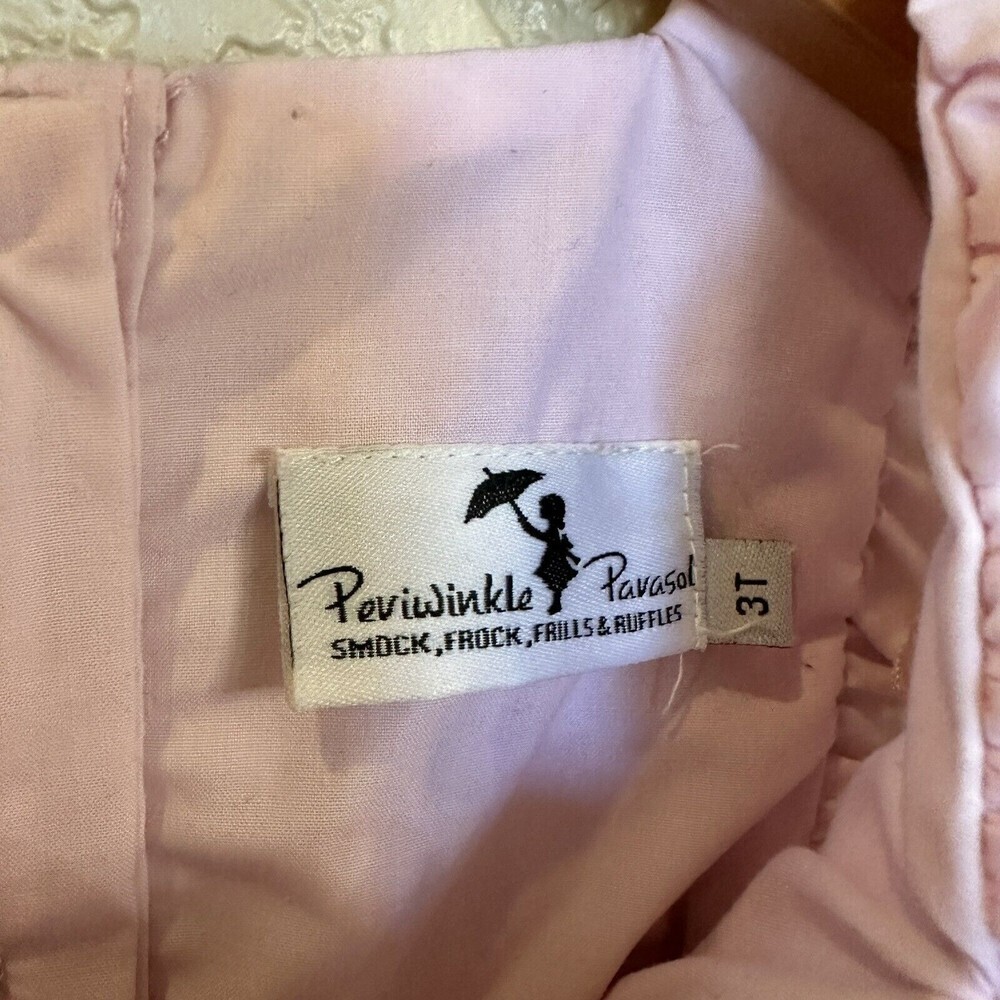 Periwinkle Parasol Pink Brown Dress Smocking Lace‎ Tie Back Crown 3T - Picture 5 of 6